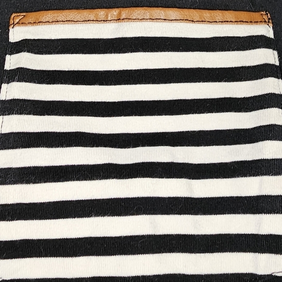 Faux Leather Trim Pocket Striped Long Sleeve - Picture 4 of 7